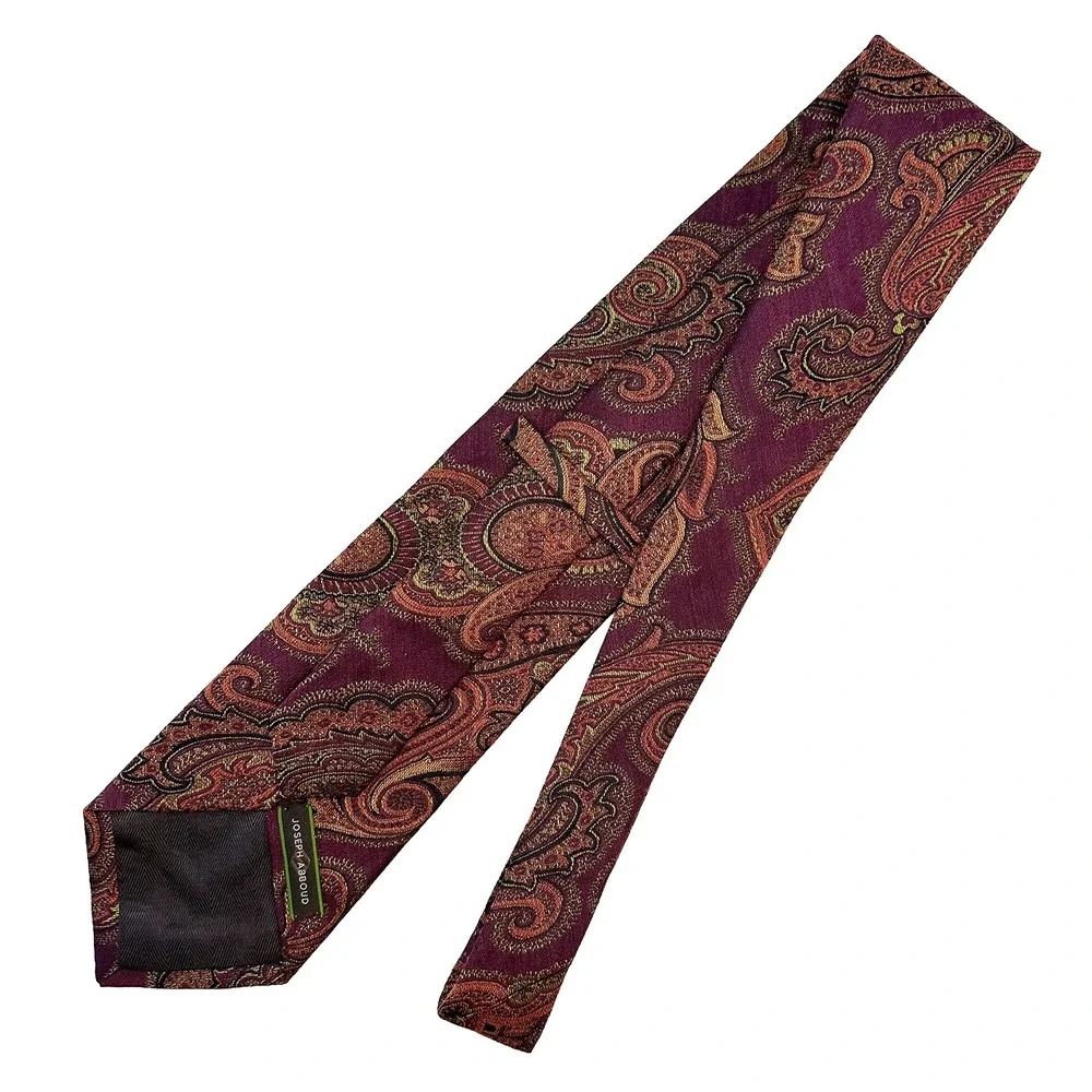 JOSEPH ABBOUD Men's Wool &‎ Silk Paisley Neck Tie • burgundy, orange, yellow